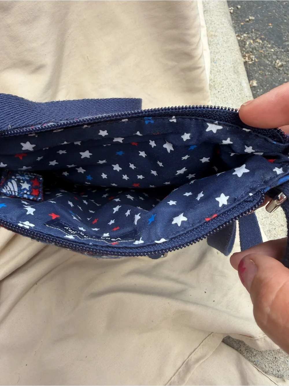 Vera Bradley Blue Paisley Quilted Crossbody with Red & White Stars - Picture 3 of 3